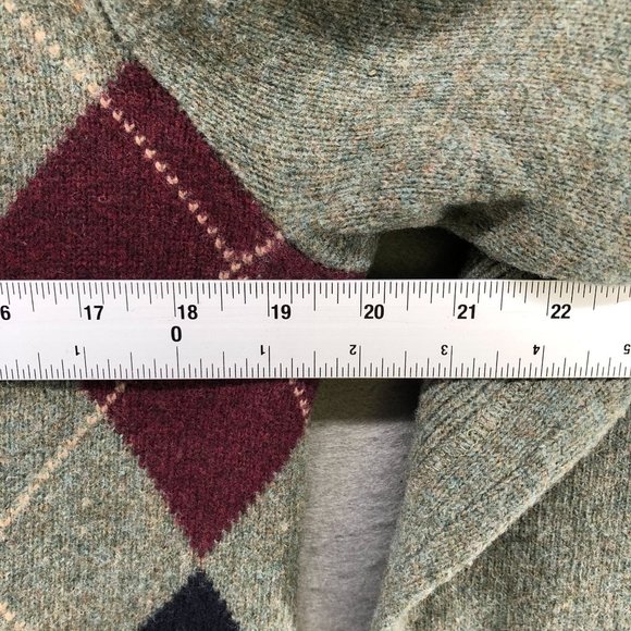J. Crew Wool Argyle 1/4 Zip Sweater Mens Small S Olive Burgundy Academia Preppy - Picture 11 of 12